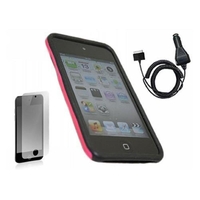 FuZion Pink Black 2 Part Case LCD Protector In Car Charger - Apple Touch 4G