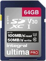 Integral 64GB SD UHS-1 U3 V30 Read 100MBs /Write 50MBs