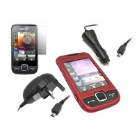 iTALKonline Red Hybrid Case Screen Protector Car Charger Mains Charger - Samsung S5600