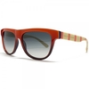 Marc By Marc Jacobs Sunglasses Flat Top Wayfarer In Orange Gradient With Orange And Cream Striped Temple Arm And Gradient Blue Lens