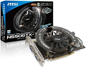 MSI GTX 550 Ti Cyclone II OC 1GB GDDR5 Dual DVI Mini HDMI PCI-E Graphics Card