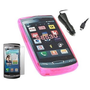 Pink ProGel Case LCD Screen Protector Car Charger Samsung S8530 Wave II