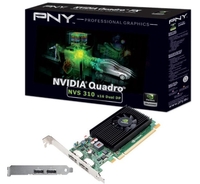 PNY Quadro NVS310 PCI-Express x16 512Mb GDDR3 64bit Low Profile card,  ships with full height and LP brackets in box, support 2x Display Port outputs - No cables included