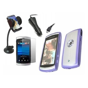 Purple 2 Tone Elite Case LCD Guard Car Charger Car Holder - Sony Vivaz