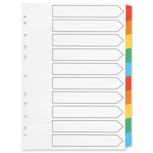 Q-Connect Index A4 Multi-Punched 10-Part Reinforced Multi-Colour Blank Tabs