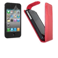 Red FlipMatic Easy Clip On Vertical Pouch Case with Screen Protector - Apple iPhone 4