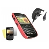 Red Mesh NET Case LCD Screen Protector Mains Charger - BlackBerry 8520 Curve 9300 3G