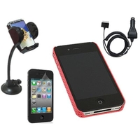 Red Net Case LCD Protector Car Charger Car Holder - Apple iPhone 4