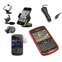Red Net Case LCD Protector Car Charger Car Holder - Blackberry 9700 Bold 9780 Onyx