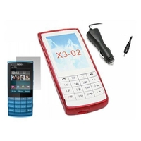 Red Soft Gel Case LCD Screen Protector Car Charger Nokia X3 O2
