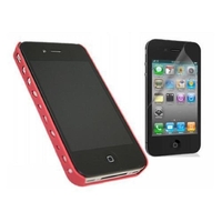 Red Web Case with LCD Screen protector & Cleaning Cloth - Apple iPhone 4