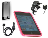 Solid Pink WAVE Case LCD Protector Car Mains Charger Apple iPod Touch 4