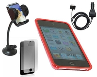 Solid Red WAVE Case LCD Protector Car Charger Car Holder Apple iPod Touch 4