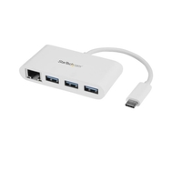 StarTech.com 3-Port USB-C Hub with Gigabit Ethernet - USB-C to 3x USB-A - USB 3.0 Hub - White