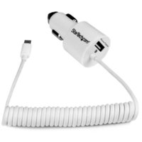 StarTech.com Dual-port Car Charger - Usb With Built-in Micro-usb Cable - White