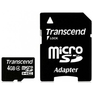 Transcend - Flash memory card (microSDHC to SD adapter included ) - 4 GB - Class 4 - microSDHC