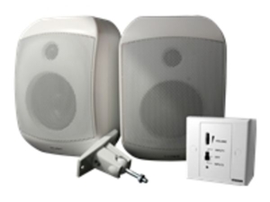 Vision Audio Bundle - Techconnect2 Amplifier + White Sp-1300 Wall Speakers 2x20w,  2 X Stereo Inputs. Clip-in Modular Design. Included: 2 X Ball-joint Wall Brackets,  3.5mm Minijack To 2-phono Cable 2m,  2-phono To 2-phono 2m Cable,  2 X Speaker Cables 5m