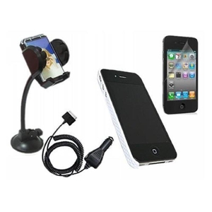 Yellow Net Case LCD Protector Car Charger Car Holder - Apple iPhone 4