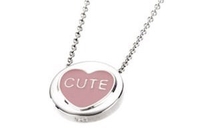 Silver and Pale Pink Enamel Love Heart “CUTE” Pendant
