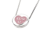 Silver and Pale Pink Enamel Love Heart “LUV U” Pendant
