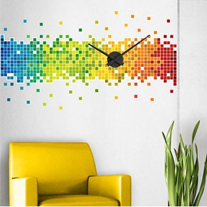 Pixel Rainbow Clock Wall Sticker