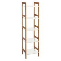 Drew Bamboo And White Lacquer 5-Shelf Bookcase