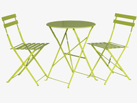 Green metal folding garden table and 2 chairs sets