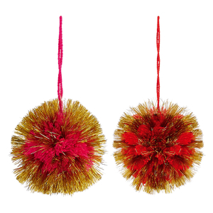 Habitat Calypso Set of 2 Fluffy Gold/pink/red Glitter Baubles