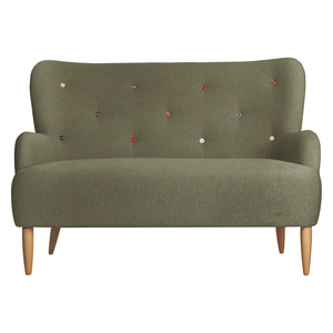 Habitat Wilmot Green Wool Mix 2 Seater Sofa With Multi-coloured Buttons
