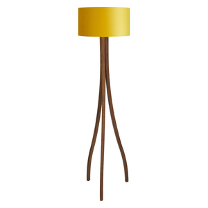 Harmony Walnut Stained Wooden Floor Lamp With Yellow Shade