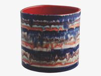 Large multi-coloured reactive glaze plant pot