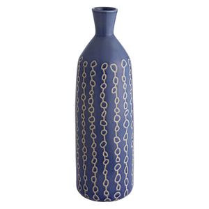 Lock Blue Sgraffito Earthenware Bottle Vase