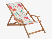 Orange/red patterned deckchair with arms