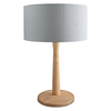 Pole Oak Wooden Table Lamp With Grey Silk Shade