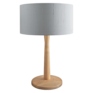 Pole Oak Wooden Table Lamp With Grey Silk Shade