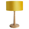 Pole Oak Wooden Table Lamp With Yellow Velvet Shade