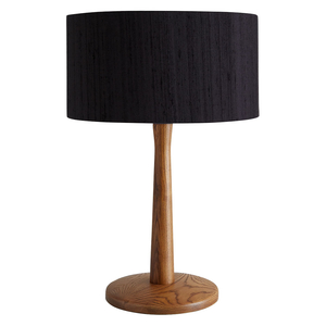 Pole Walnut Wooden Table Lamp With Black Silk Shade