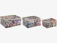 Set of 3 rectangular recycled magazine storage baskets