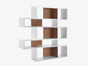 Tall white/walnut shelving unit