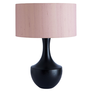 Warley Black Wooden Table Lamp With Pink Shade