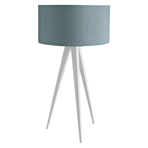 Yves White Metal Table Lamp With Grey Silk Shade