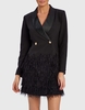 Forever Unique Arabella -Black Blazer Dress With Feathers And Button Detail - 8,  Black