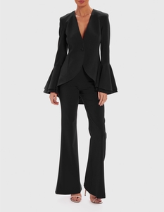Forever Unique Aurora - Black Tailored Jacket With Flute Sleeves - 6,  Black