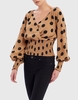 Forever Unique Beige And Black Polka Dot Wrap Blouse - 8,  Beige