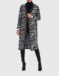 Forever Unique Zebra Print Longline Open Knitted Cardigan