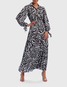 Forever Unique Zebra Print Pleat Chiffon Maxi Skirt Co-Ord - 8,  Black and White