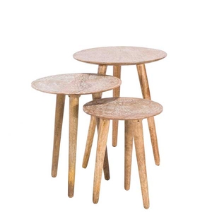 Asha Set of 3 Round Tables,  Natural White