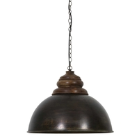 Black Zinc and Wood Hanging Lamp