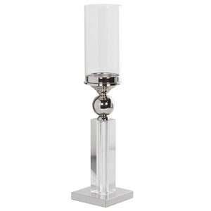 Crystal Pillar Candle Holder,  Nickel