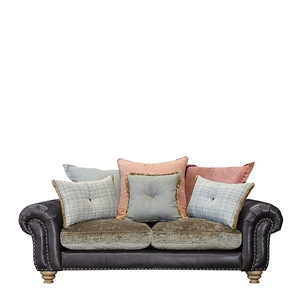 Dorchester Small Pillow Back Sofa,  Leather And Fabric Mix